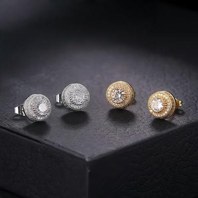 Hip Hop Round Crystal Zircon Stud Earrings Simple Copper Men's Earrings Fashion Party Women's Jewelry Accessories Gifts