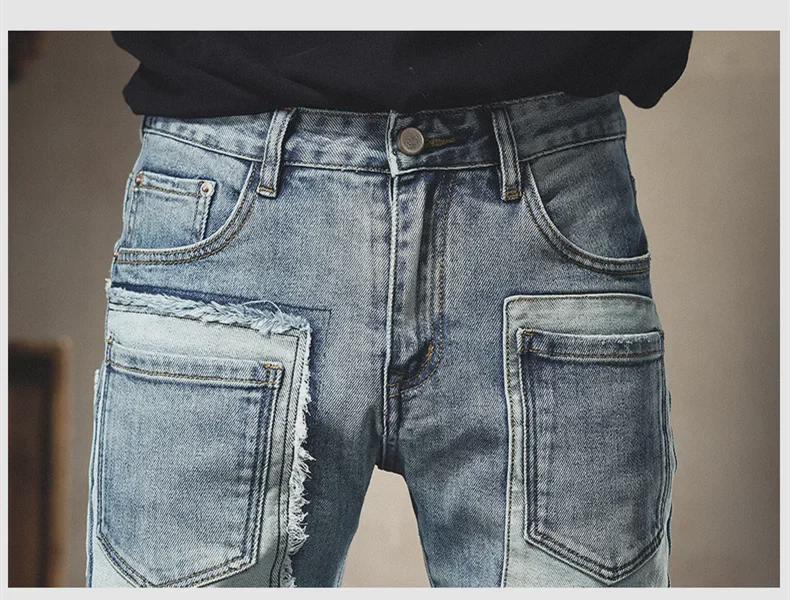 Мужские модные рваные узкие джинсы с заплатками: Осенние и зимние облегающие брюки