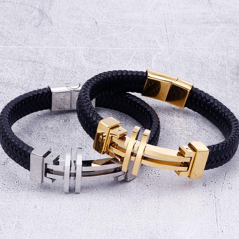 11 мм плетеный кожаный мужской браслет для мужчин золотой цвет нержавеющая сталь мужские браслеты с подвесками крестики ручной работы на руку браслеты ювелирные изделия