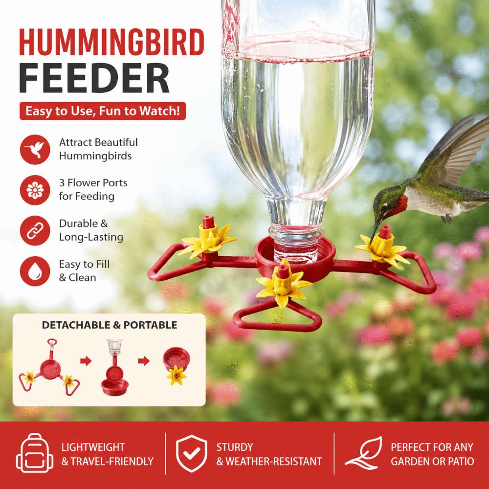 Detachable Suspended Hummingbird Feeder 3 Feeding Ports Outdoor Bird Feeder Garden