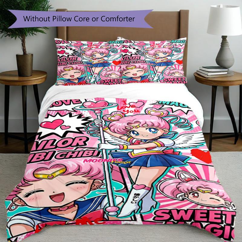3pcs Duvet Cover Set (1*Duvet Cover + 2*Pillowcase, Without Core), Sailor Moon Print Bedding Set, Bedroom Decor, All‑Season, Birthday Gift