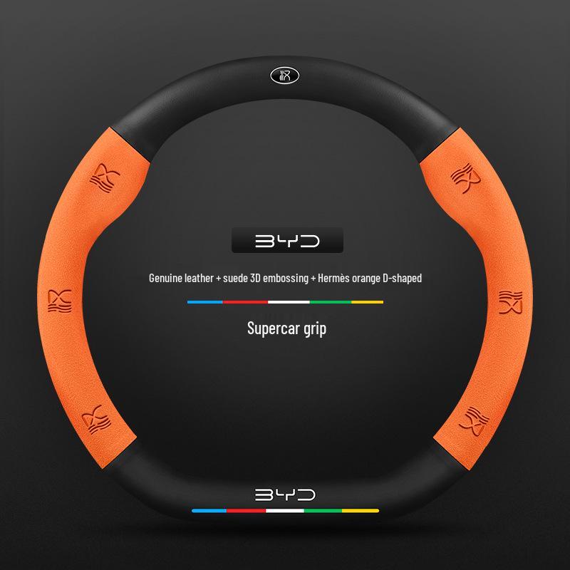 3D тисненая кожаная оплетка на руль для BYD: Династии Цинь, Хань, Тан, Сун, Юань, e2, Разрушитель, Модели Дельфин