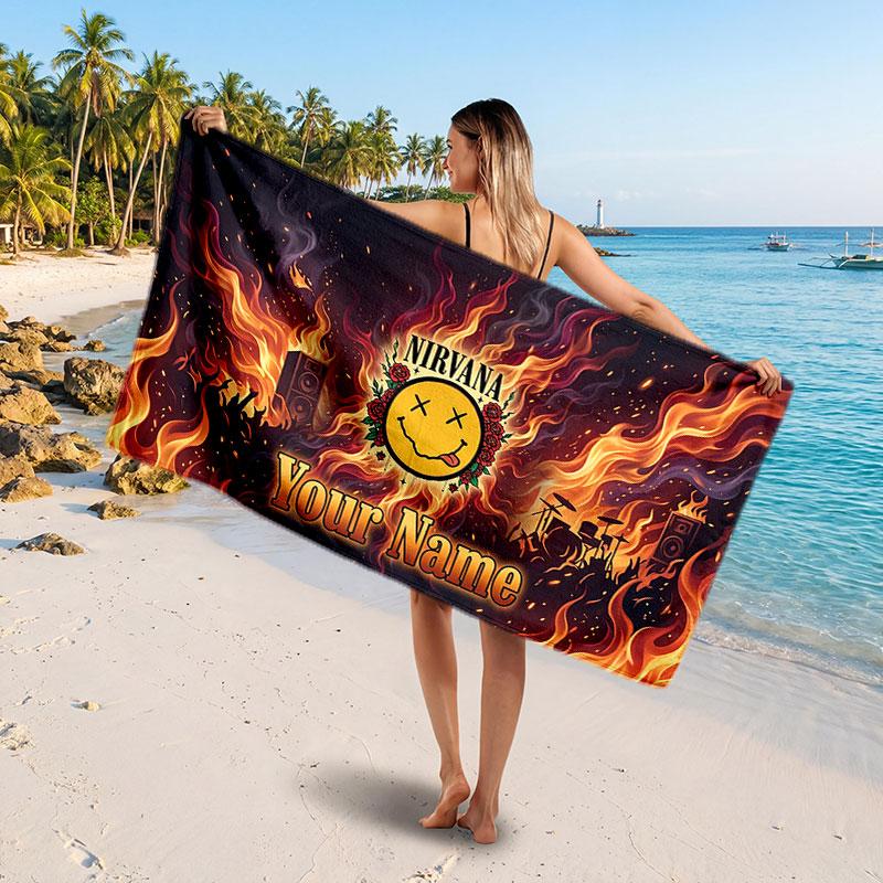 Nirvana Customized Name Text Beach Towel, Soft Absorbent Towel Beach Pool Travel Personal Gift