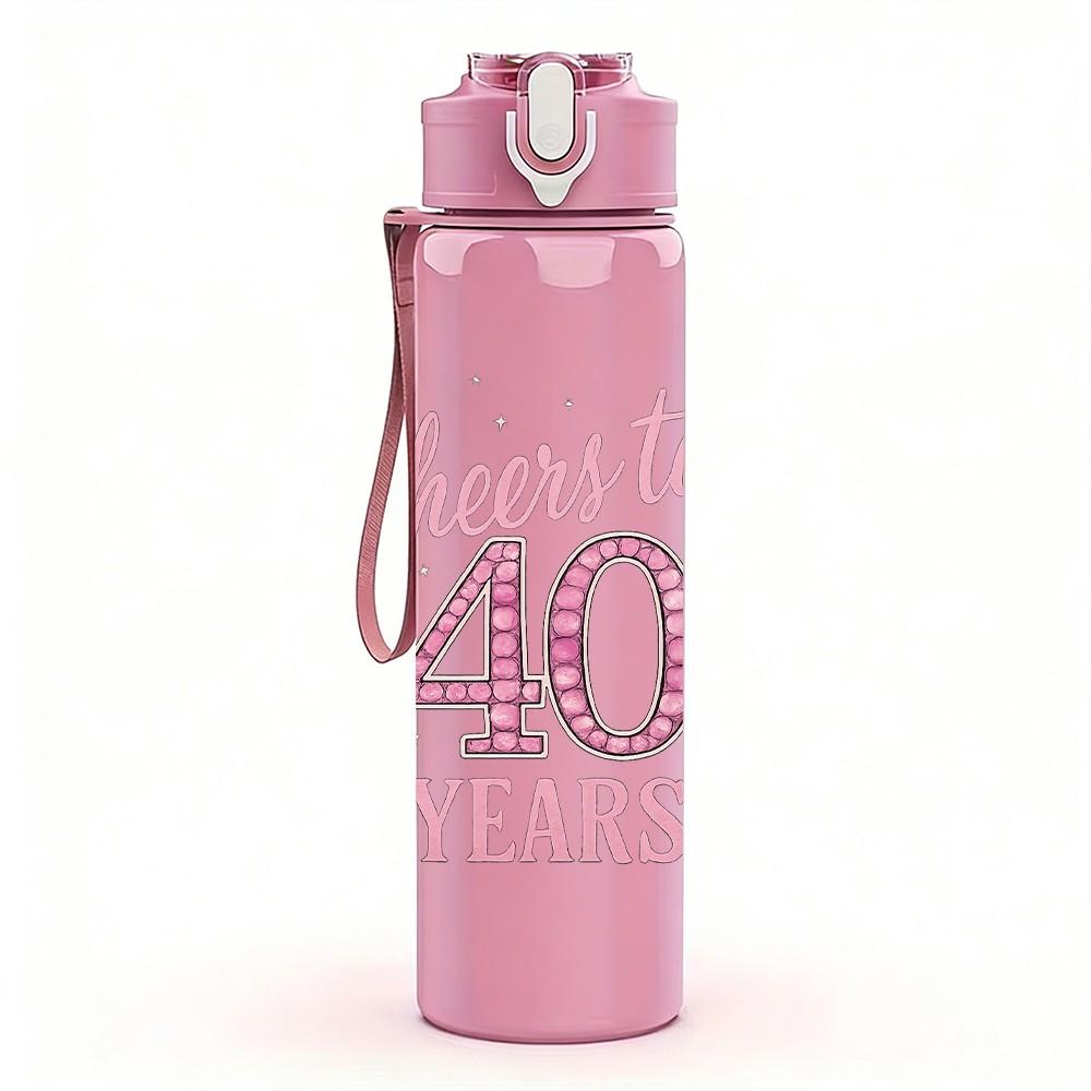 1PC Cheers To 40 Years Birthday Quote Print 750ml Color Plastic Sports Water Bottle Leakproof Flip Straw Lid Suitable for Sports Office Home Use