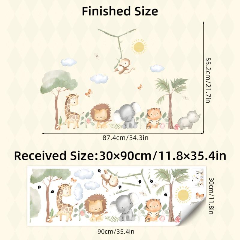 Cartoon Cute Lion Elephant Giraffe Tree Forest Animal Wall Stickers for Bedroom Living Room Nursery Decoration Wall Decals