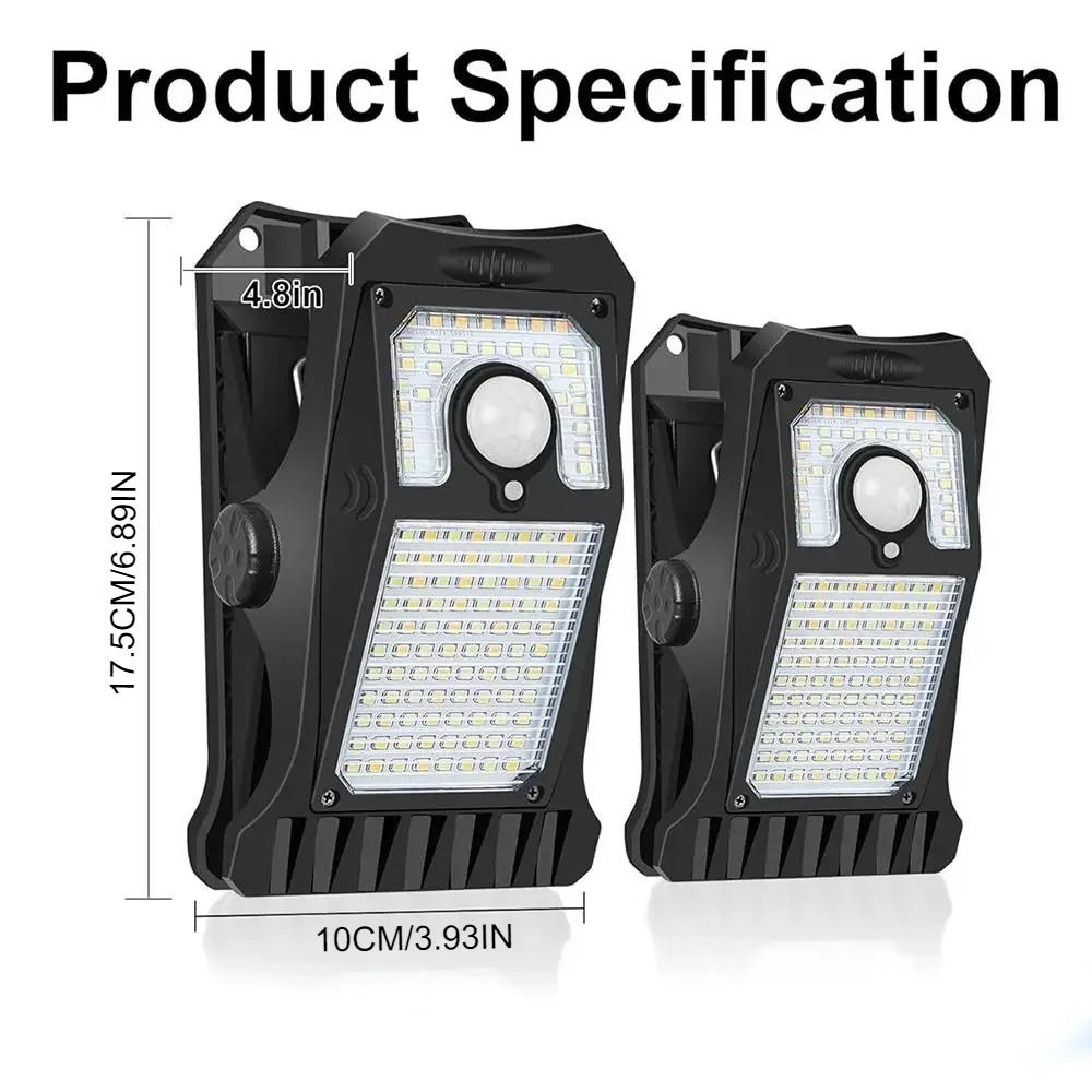 118 светодиодов Солнечные охранные умные фонари с датчиком движения Наружные фонари Клипсовый светильник Автоматическая регулировка яркости Лампа для двора, гаража, ландшафтная подсветка, настенное украшение