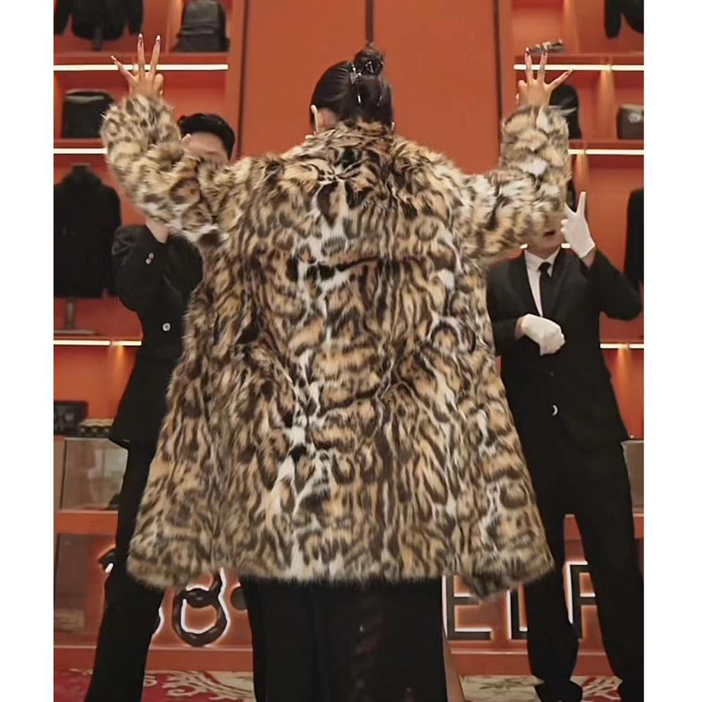 Macau Coco Sister Women's Fur Coat Fox Hair Thickened Long Leopard Print Warm Babes Fried Street Queen Trench Coat