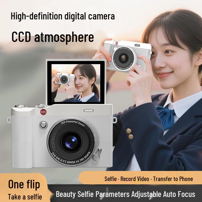 CCD Digital Camera with Dual Lenses - Retro Flip-Phone Style, Perfect for Students and Kids, Connects to Phone.