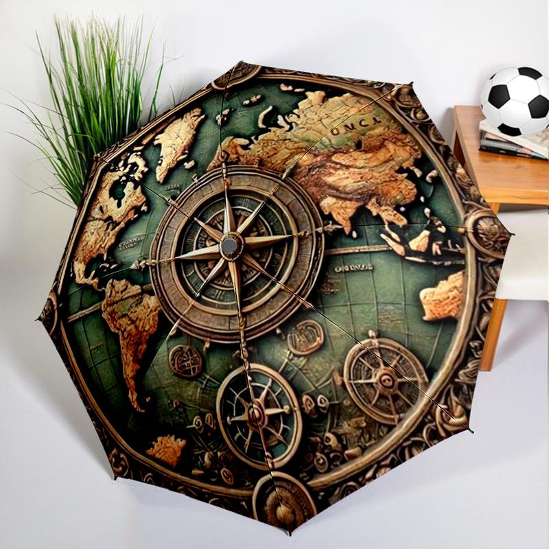 Navigational Compass Umbrella Automatic Open/close, Sturdy Iron Frame & 8-Rib Struct, Umbrella for Women & Men, Christmas Gifts