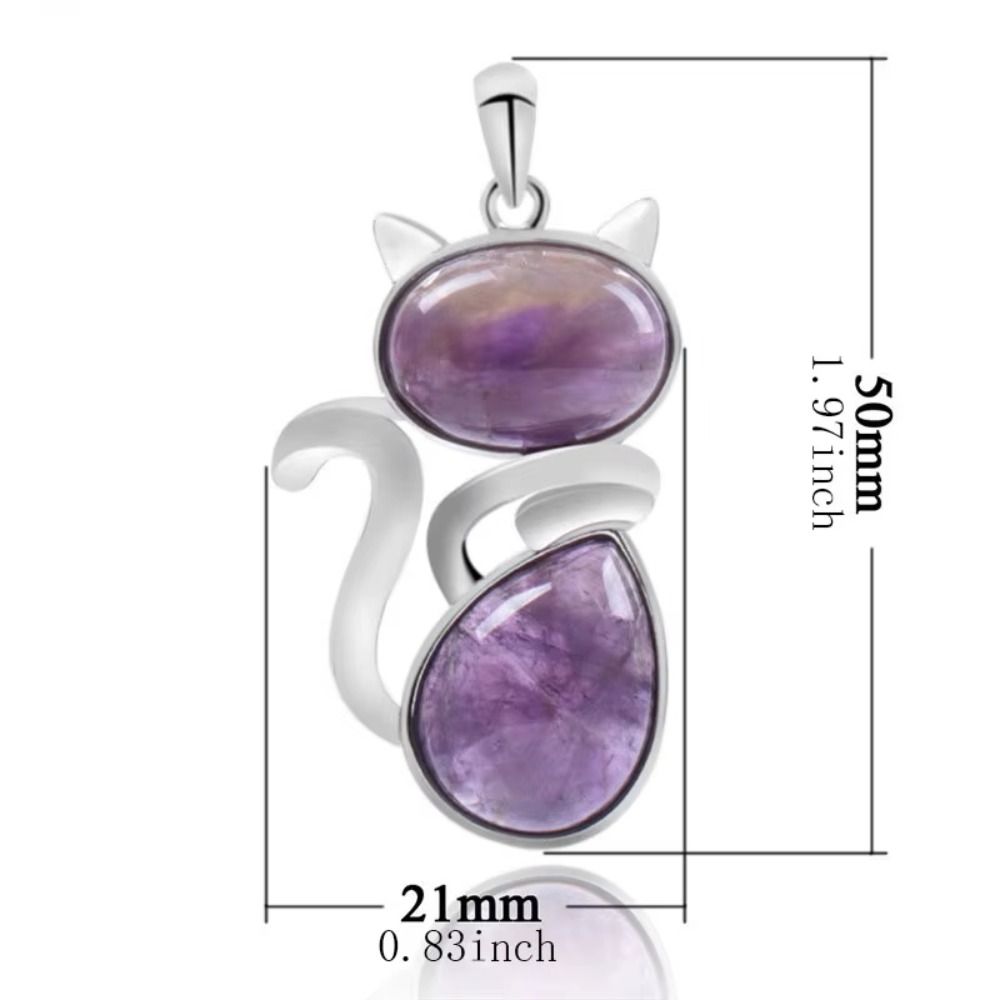 Pink Purple Stone Pendant Cute Shape Cat Jewelry Necklaces Daily Wear Cat Necklaces  Women Girl