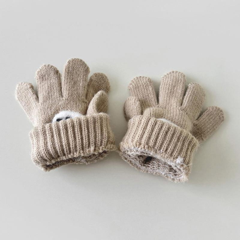 Перчатки детские 3-6 лет вязаные теплые мультипликационные супер милые перчатки с пятью пальцами осень-зима однотонные модные перчатки для девочек и мальчиков