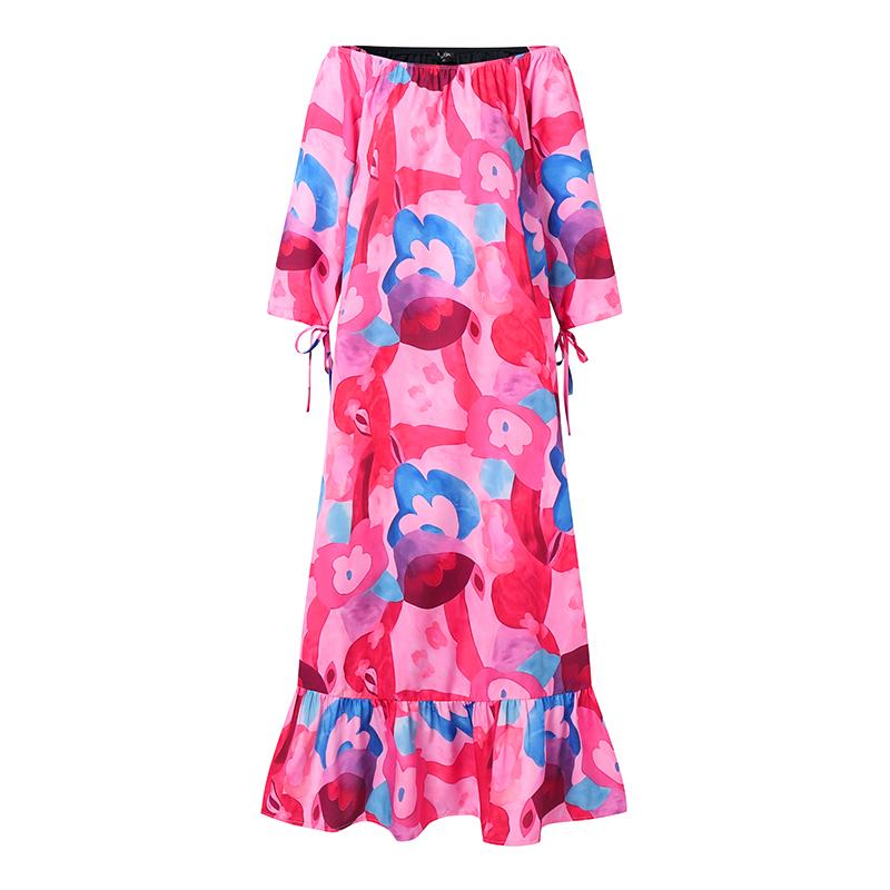 Женское платье больших размеров с открытыми плечами и длинными рукавами с принтом