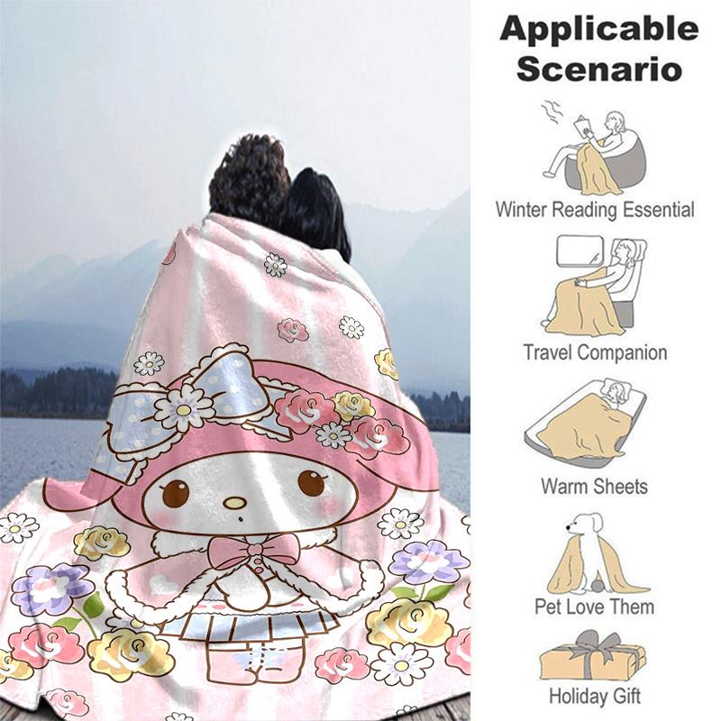 1pc My Melody's Floral Fantasy Blanket, Cartoon Home Decor Gift, Living Room, Travel, Camping, Car Blankets, Beach, Office Naps, Soft Warm Throw Blank