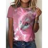 Interesting Cat T-shirt, Cute Animal 3D Printed Women's Short Sleeved Summer T-shirt