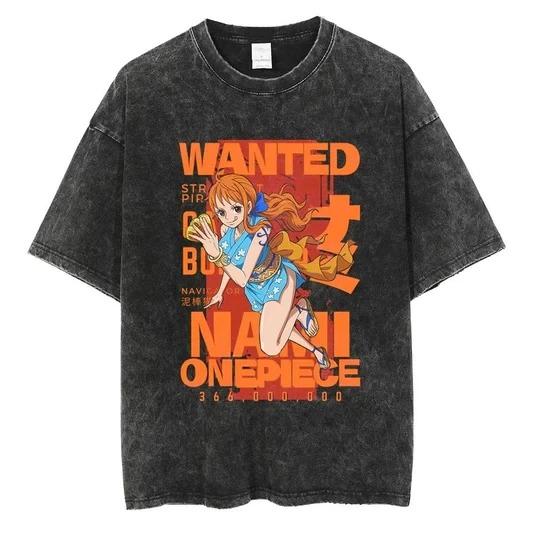Hot-blooded Anime One Piece Law Manga Graphic Print T-Shirt Men Women Vintage Washed Cotton Summer New Tee Streetwear Harajuku Fashion Oversized Top