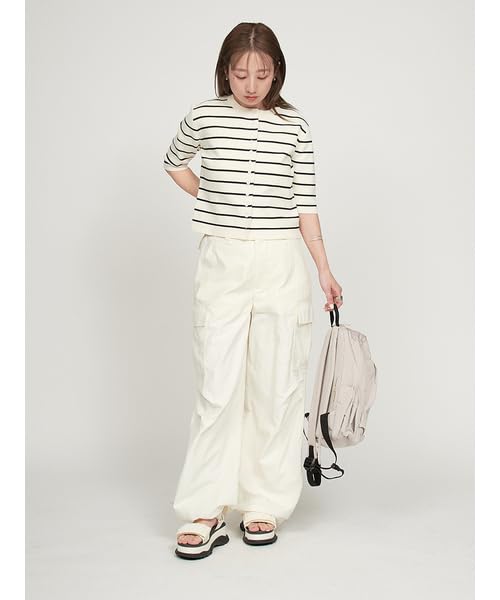 Emi Cool Touch Half Sleeve Knit BORDER Women's Top, 13WNT252041,