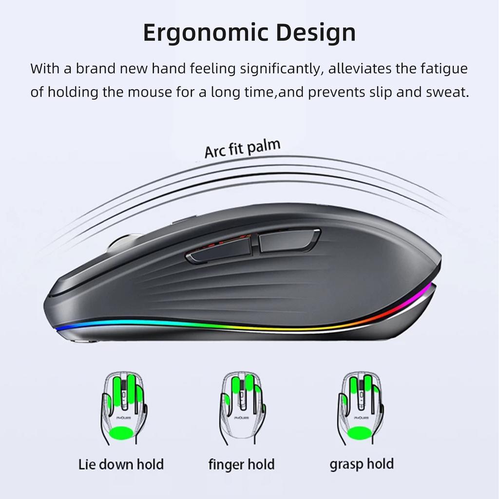 2.4G+BT5.1 Dual-mode Wireless Mouse Computer Gaming Mice Ergonomic Design 4-gear Adjustable DPI Built-in Rechargeable Battery