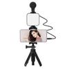 Smartphone Vlogging Kit Tripod Phone Holder + Microphone + Video Light + Clip + 3.5mm TRS to TRRS Audio Cable for Live