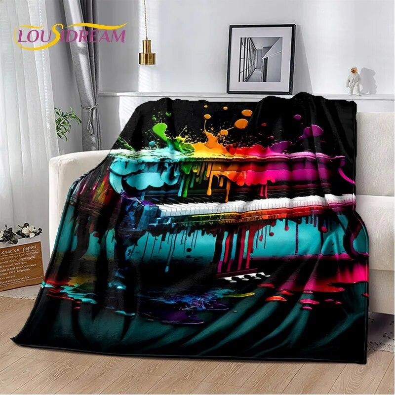 3D Dream Piano Key Music Instrument Cartoon Blanket,Soft Throw Blanket for Home Bedroom Bed Sofa Picnic Office Travel Cover Kids