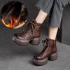 Johnature Genuine Leather Short Boots Thick Soled Platform Shoes Vintage Round Toe Boots