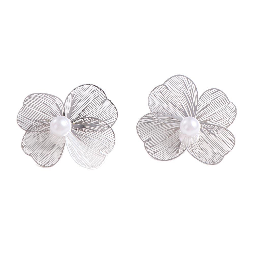 Romantic Elegant Hollow Flower Earrings Big Silver Exaggerated Flower Earrings Jewelry Gifts