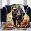 1PC Custom Name Bull Power Artwork flannel blanket versatile,all-season throw suitable for the living room,bedroom,camping,travel,and gift