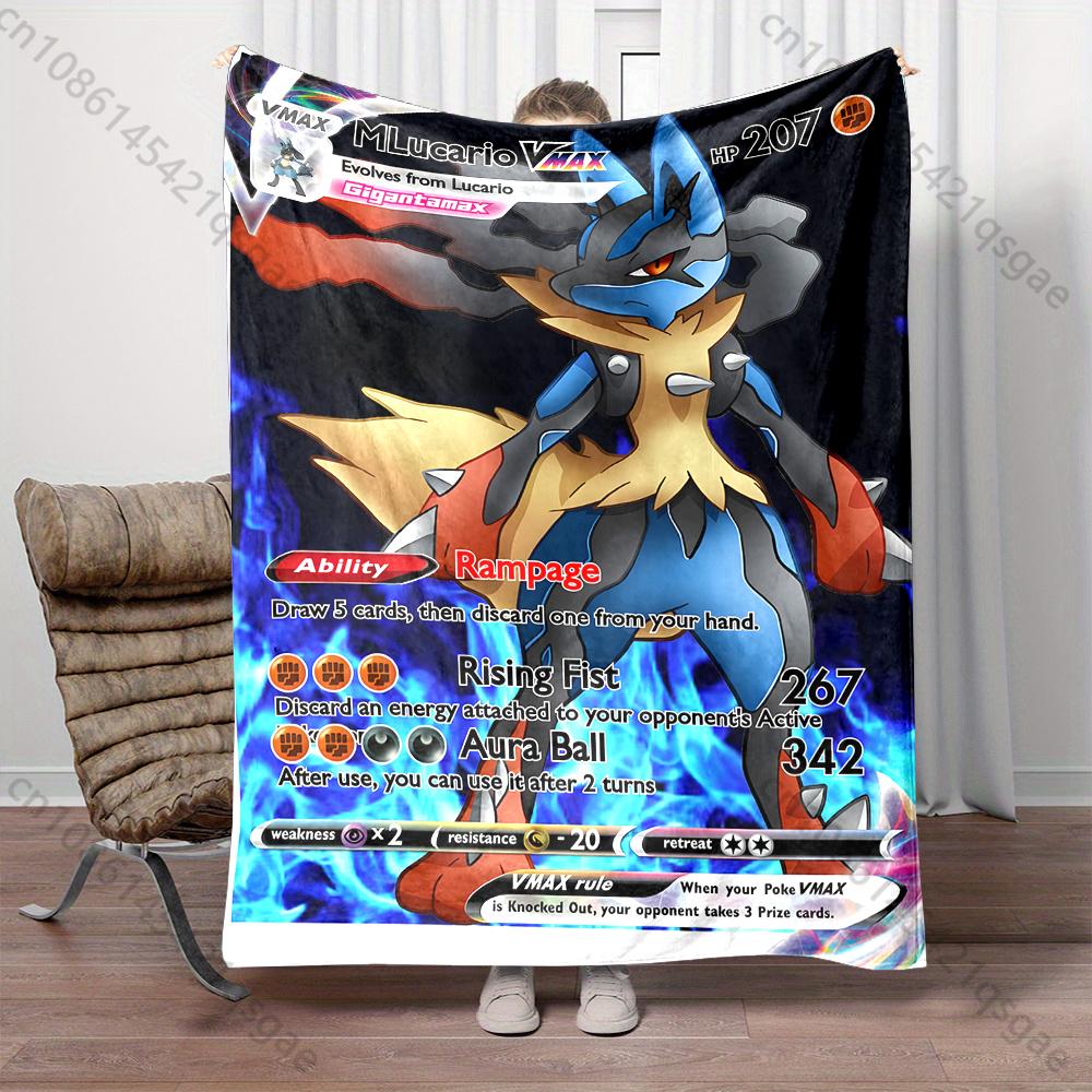 1PC Pokémon Lucario Card Pattern Blanket Warm Soft Fluffy Kids Adult Sofa Bed Throw Blanket Suitable Travel Camping for Gifts