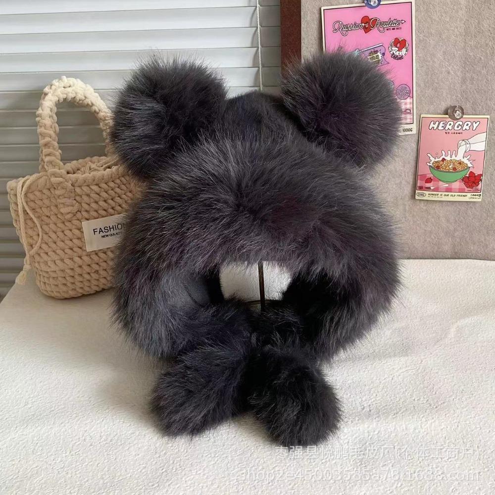 New Warm Winter Hat Lacing Ear Protection Bear Ears Hat Velvet Rabbit Ear Woolen Bucket Hat Women