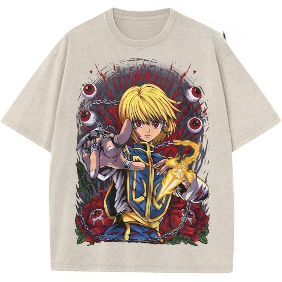 Аниме Hunter x Hunter Курапика Графическая Футболка Мужская С Коротким Рукавом Одежда Повседневная Хлопковая Футболка Ретро Стирка Футболки Харадзюку Топы