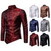 Men's Floral Printing Dress Shirt Stand Collar Slim Fit Party Shirts
