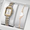 Xiaomi 2PCS Fashion Rectangle Women Watches Heart Bracelet Set Steel Strap Ladies Quartz Wrist Watch Reloj Mujer Girls (Without Box)
