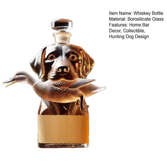 Графин для виски с изображением охотничьей собаки, 3D-гравировка, стеклянная бутылка для виски с изображением собаки-охотника на уток