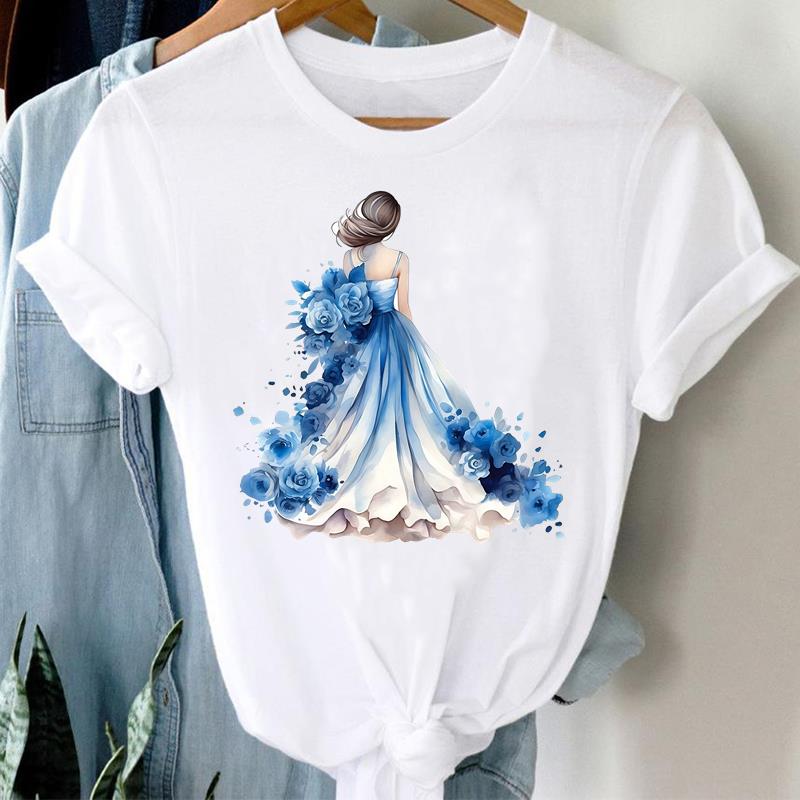 (Азиатский размер) Прекрасный растительный тренд 90-х годов, одежда, повседневная женская футболка с цветочным принтом, модная футболка с коротким рукавом, женские графические футболки