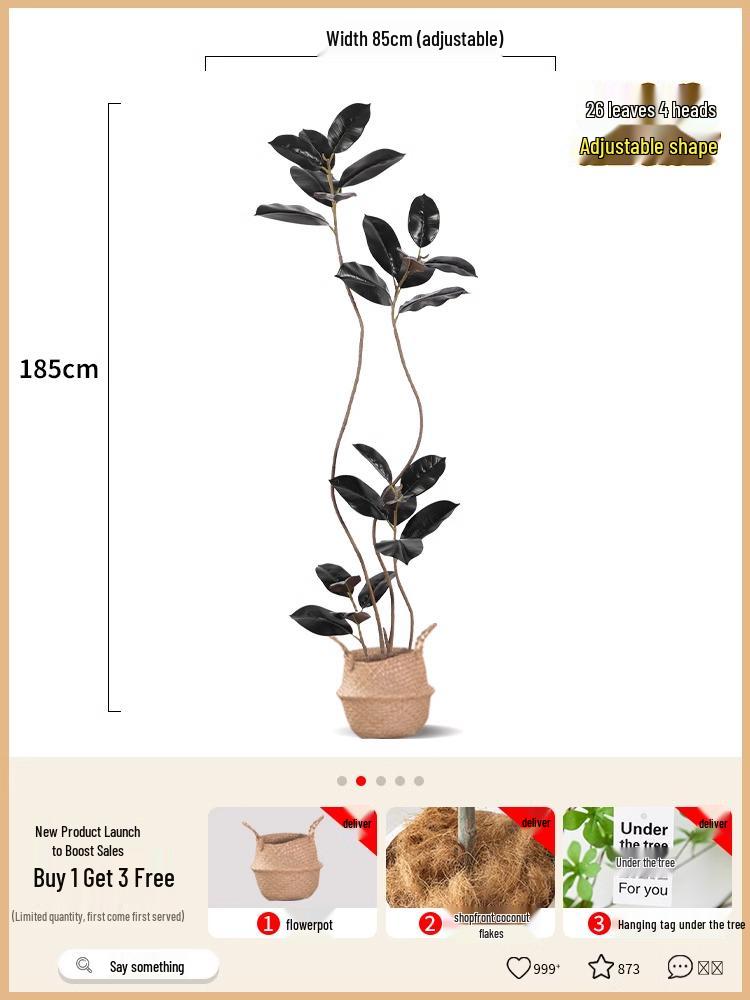 Роскошное искусственное дерево Фикус Эластика Черное Золото: Комнатное украшение и напольное украшение