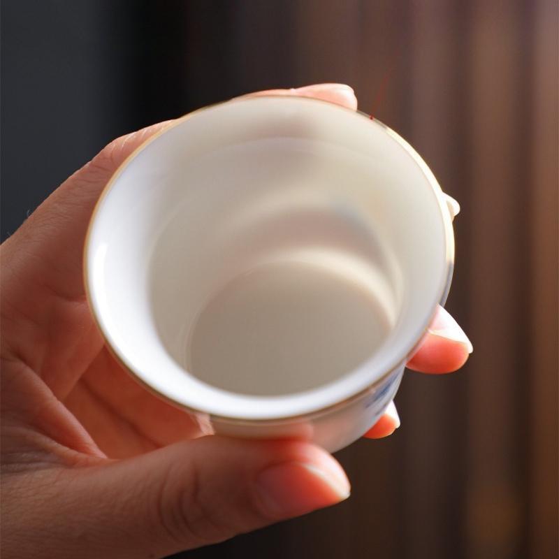 Hand-painted teacup suet jade tea cup master cup ceramic small teacup kung fu teacup white porcelain single tea cup