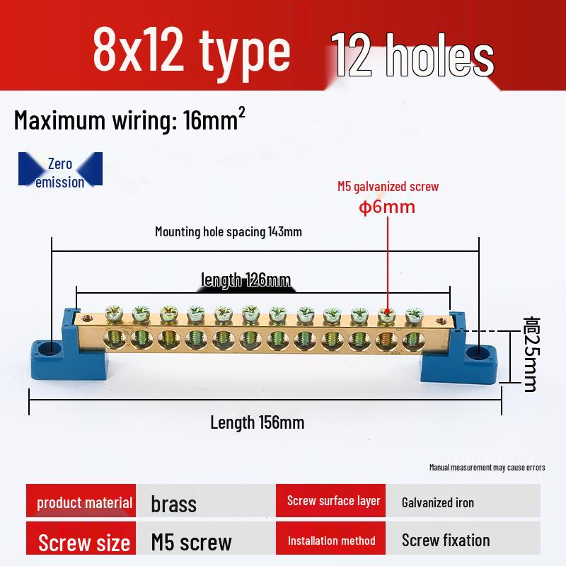 Neutral Copper Busbar 8*12 with 4/6/8/10 Holes for High Current Server Room Grounding Terminal
