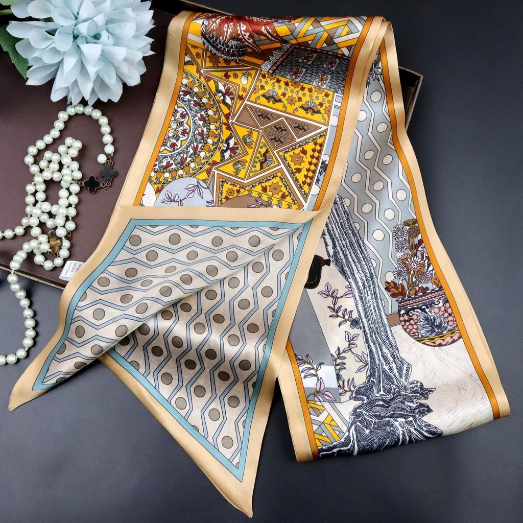 Галстук из тутового шелка для женщин Универсальный осенний стиль Шикарный узкий Многофункциональный декоративный Двухслойный шарф из 100% шелка