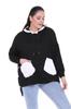 Women's Style Big Size Sweatshirt Large Size Extra Comfortable Fit Black Sweatshirt With Green Pocket Detail