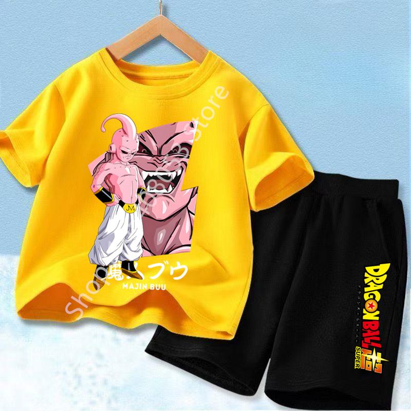 Dragon Ball Son Goku Anime T-shirt Set Kids Short Sleeve Pocket Shorts Ventilate 2-piece Set Boys Girls Cartoon Clothing