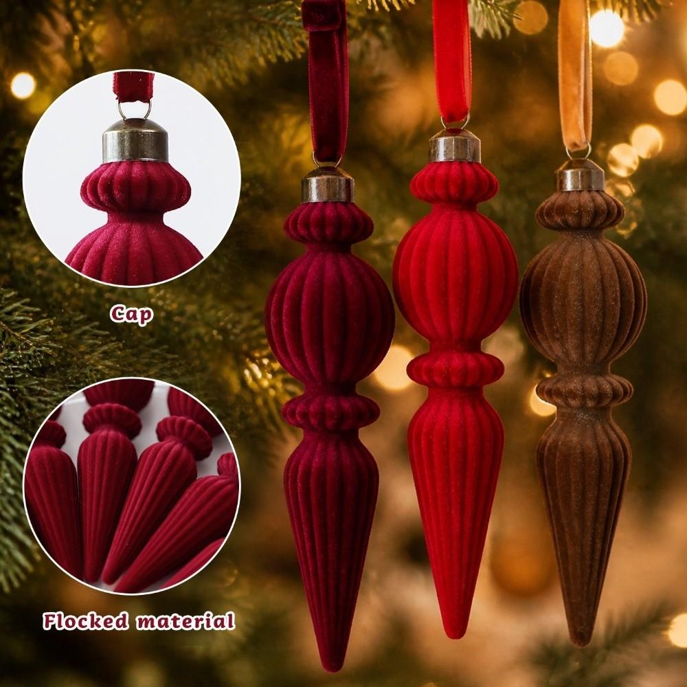 6PCS Oddly Shaped Velvet Christmas Ball Set Solid Color Christmas Finial Ball Pendants Christmas