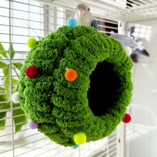 Плюшевое гнездо для птиц Мягкий круглый домик для птиц с ушками Уютное теплое гнездо-укрытие для попугая Пушистая пещера-гнездо для неразлучника конура волнистого попугайчика кореллы