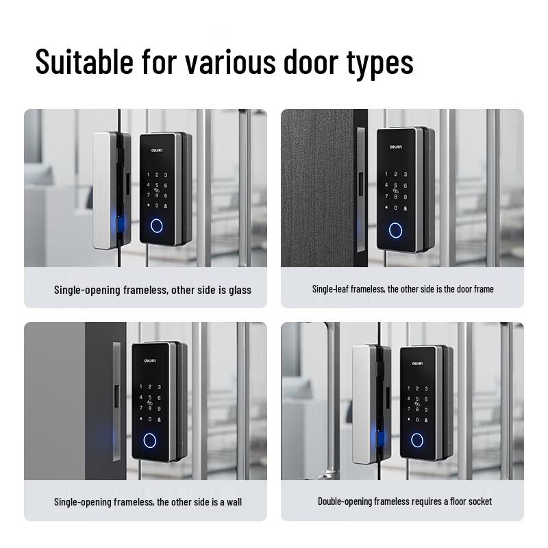Deli Smart Electronic Password & Fingerprint Glass Door Lock CN plug (adapter included)