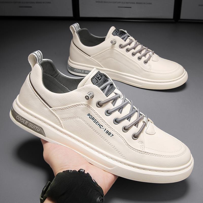 Удобная и модная мужская обувь Зимняя мужская повседневная кожаная обувь Корейская спортивная обувь Flow Hundred Мужские модели Маленькие белые туфли для досок