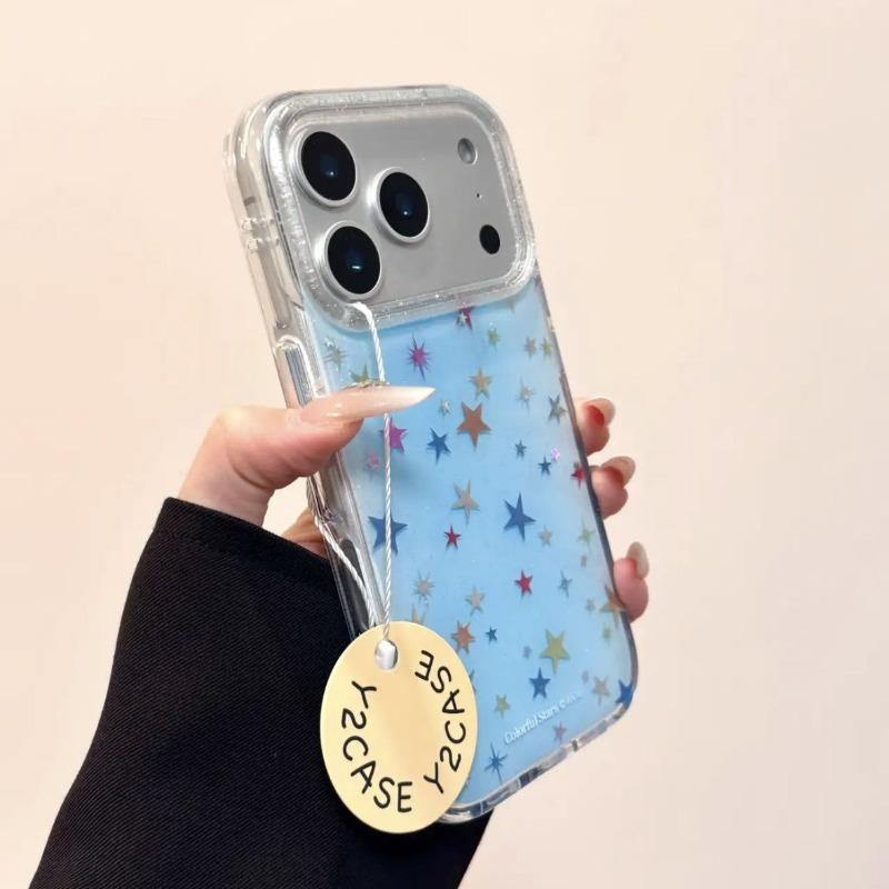 Милый Чехол для Телефона с Лазерным Узором из Звезд для IPhone 16 15 14 17 Pro Max 13 Ударопрочный Защитный Мягкий Чехол с Принтом Пятиконечных Звезд