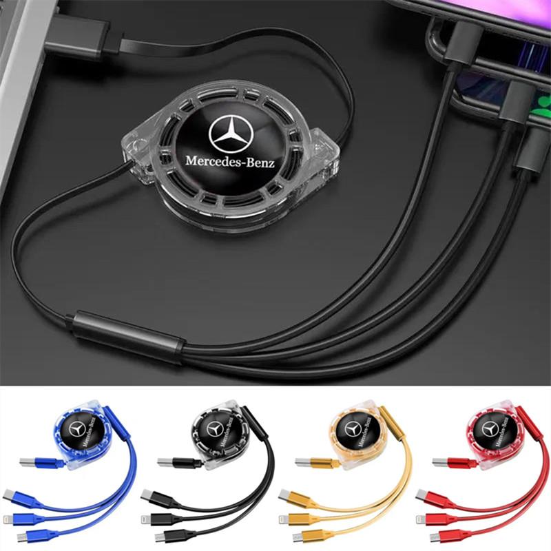 GOX3 Car 3 in 1 USB Cable Type C Micro USB Fast Charging Cable for Mercedes Benz New B/C/E Class A Class C200L GLC GLK New CLA GLA