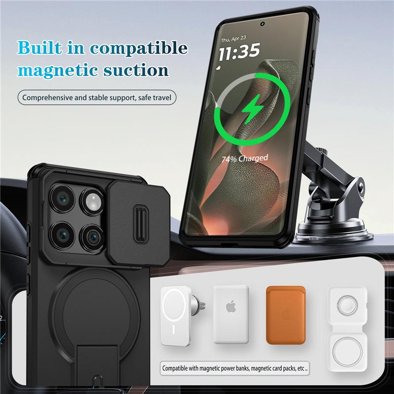 Бронированный чехол Funda для Motorola Moto G Play Stylus Power Edge 2024 2025 Чехол со шторкой для защиты объектива камеры Чехол с поддержкой беспроводной зарядки