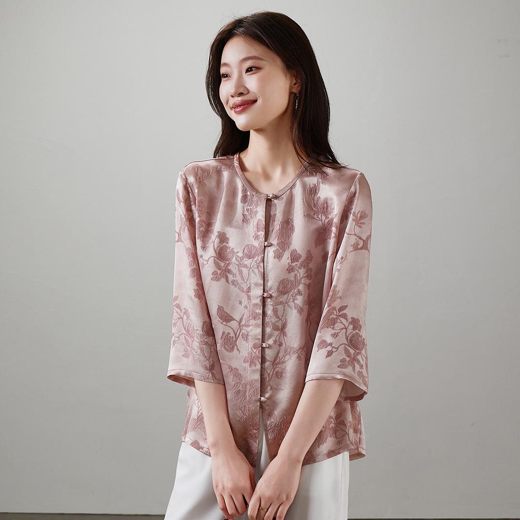 New Chinese style round neck seven quarter sleeved shirt for women in 2026 Spring and Autumn commuting versatile women's shirt