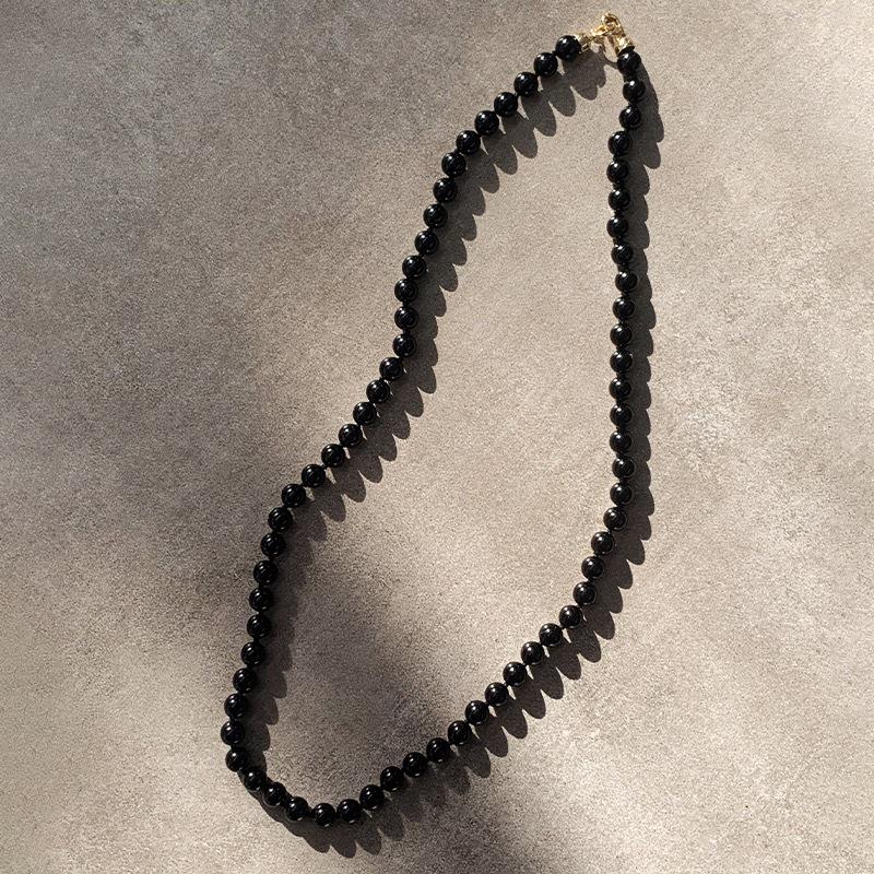 Рекомендуемое ожерелье из черного агата: Женский чокер из меди с покрытием из 18-каратного золота, легкая роскошь в стиле ретро с черными бусинами, идеально подходит для свитеров.