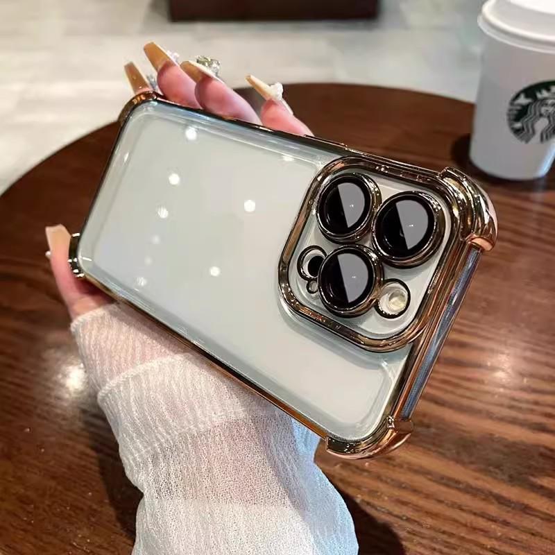 Electroplated four-corner airbag shell for new style phone case with lens film, iPhone 16 shockproof protective cover
