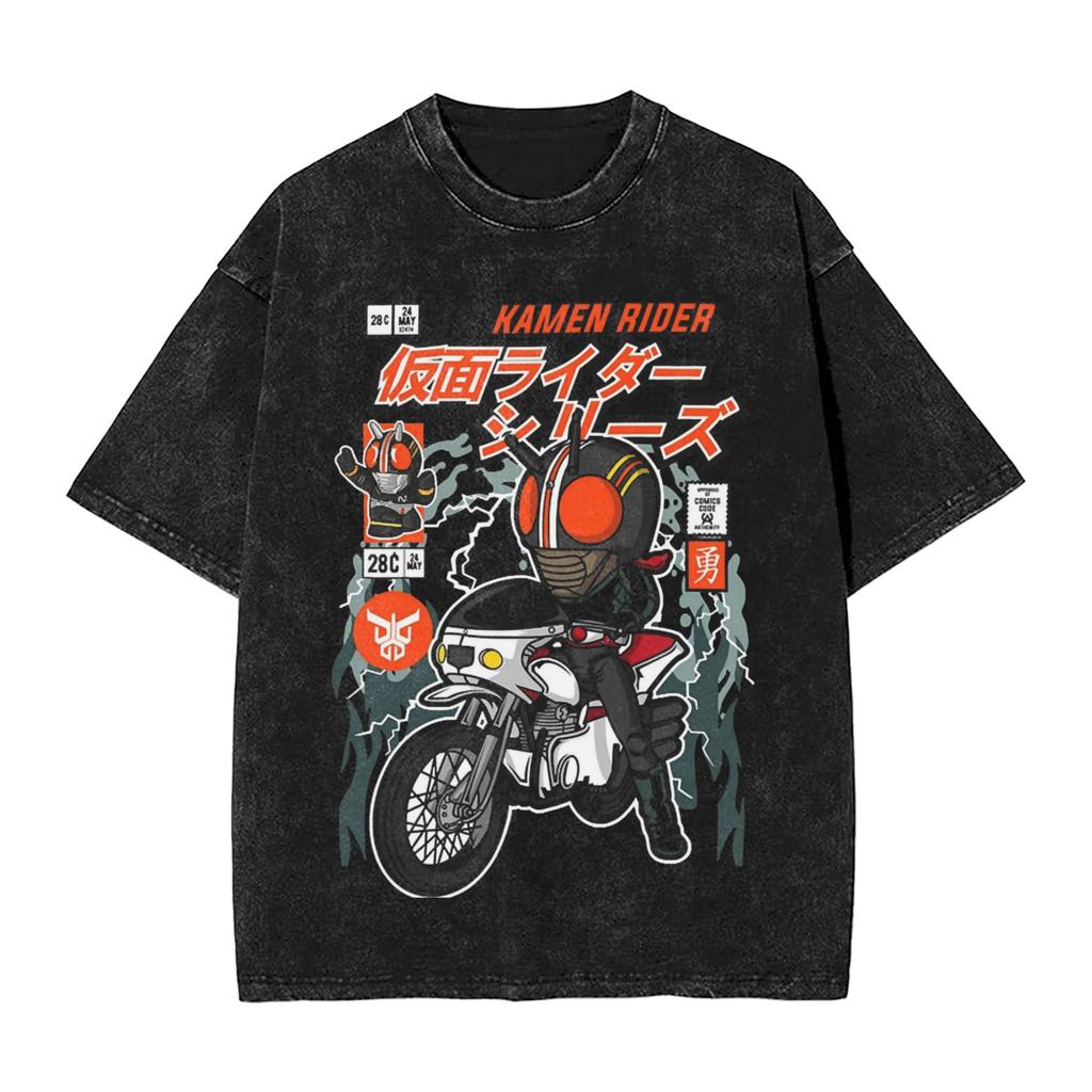 Kamen Rider Comic Cover Washed T Shirts Streetwear Hip Hop Vintage TShirt Tee Shirt for Men Women 100 Cotton Street Graphic